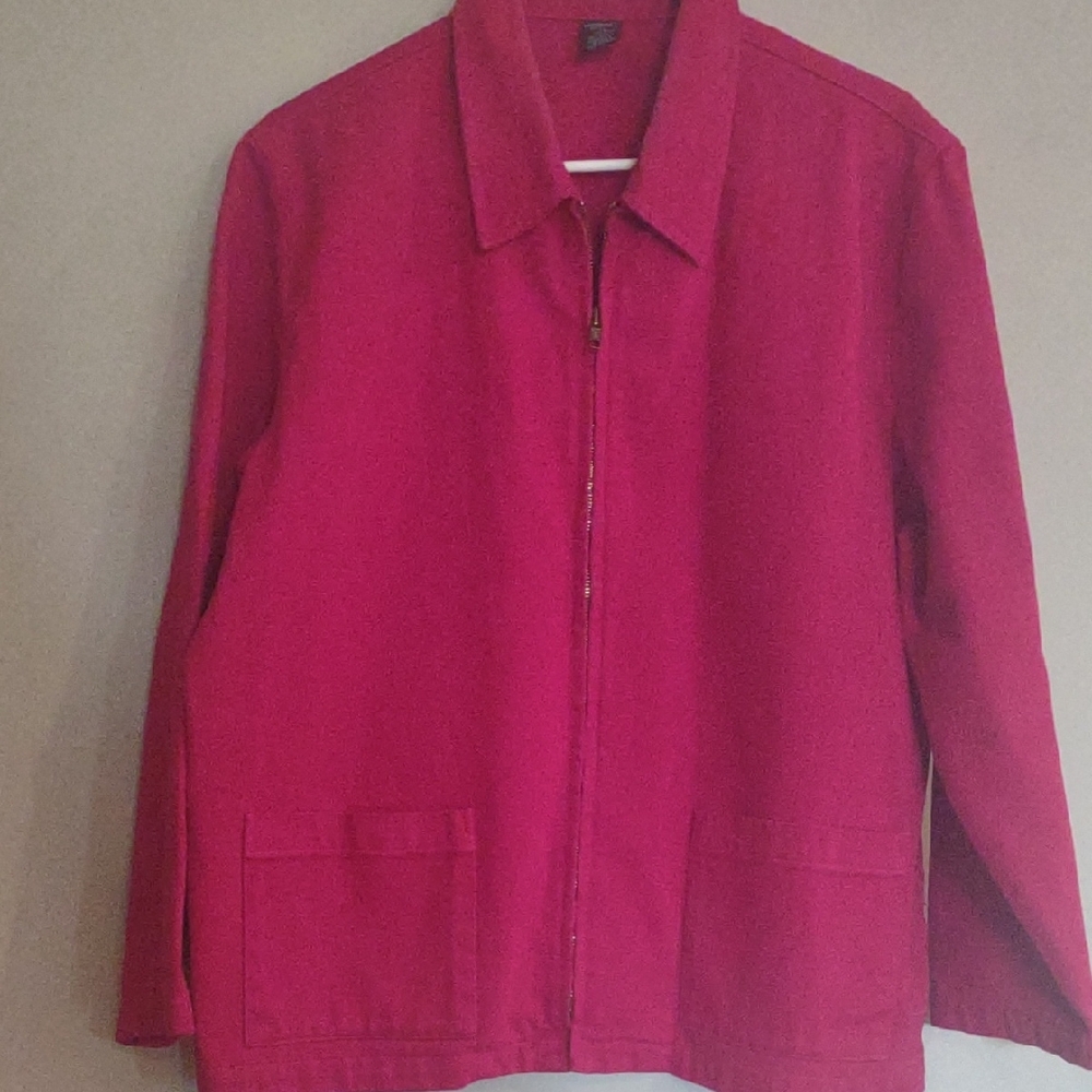 Lands' End Women's Regular Large Red Denim Utility Jacket with Structured Design